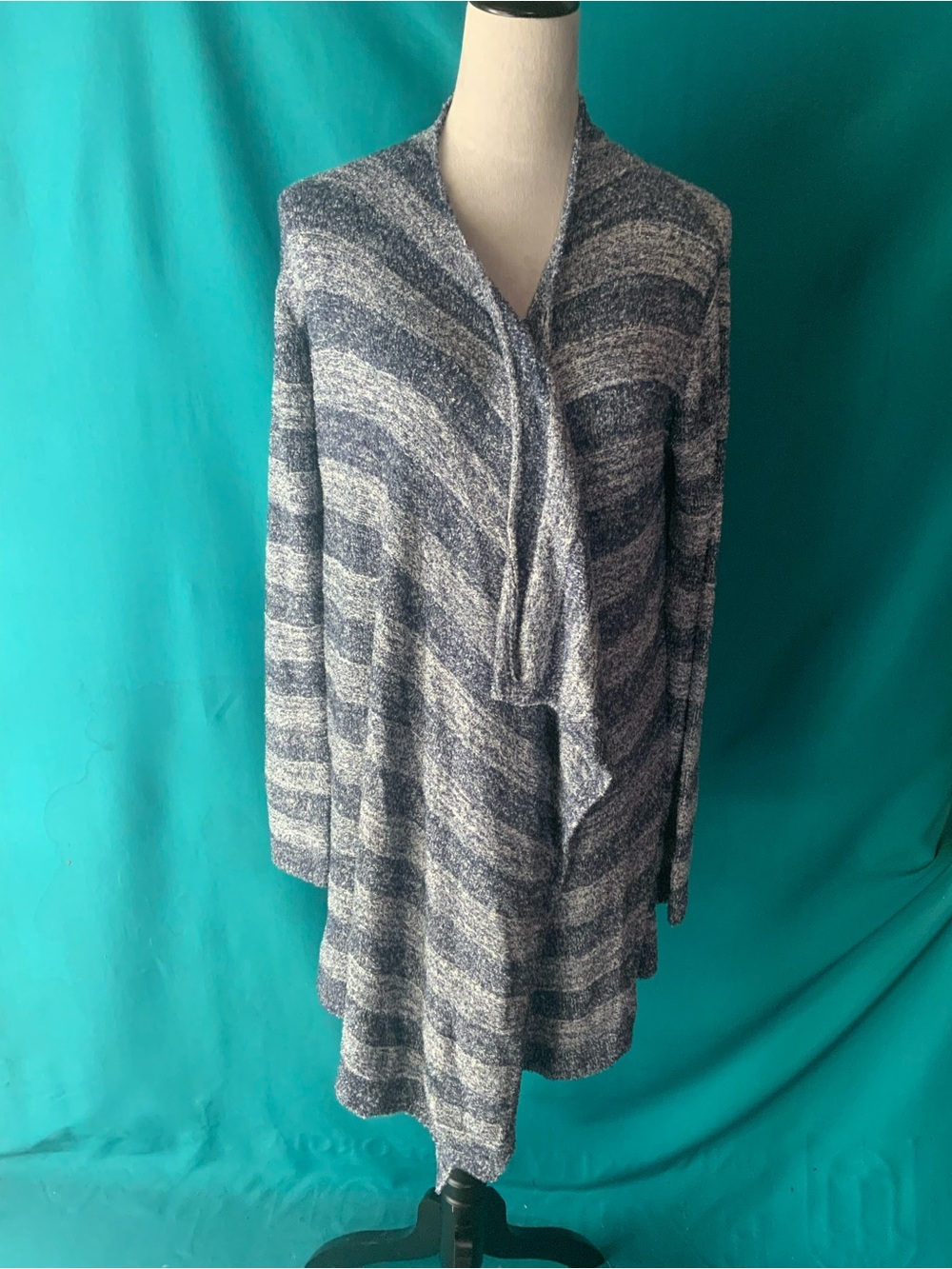 Barefoot Dreams Blue and Gray Striped Open-Front Cardigan, Bamboo Rayon NWT